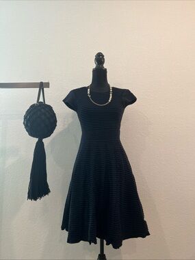 Ted Baker London Black Textured Fit-and-Flare Midi Dress